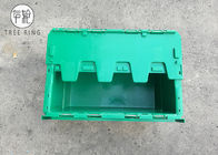 लिड्स के साथ पुनर्नवीनीकरण ग्रीन प्लास्टिक भंडारण बक्से, संलग्न ढक्कन कंटेनर 500 X 330 X 236 मिमी